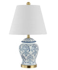 Blue And White Chinoiserie Ceramic Urn Table Lamp With White Linen Shade Classic Nightstand Light For Living Room And Bedroom ETL Listed 120V Safety LED Bulb Included Energy Saving Lit Warm Glow