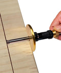 Precision Dovetail Jig And Wheel Marking Gauge Set Featuring Smooth Micro Adjustments For Dead On Depth Measurement Includes Extra Cutters Sharp Pencil And Heavy Duty Anodized Aluminum Base Killing It On Fine Woodwork Projects Daily, close-up of marking gauge adjusting depth on wood.