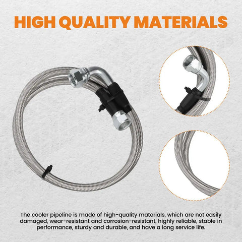 47RE Transmission Cooler Lines Kit For Dodge Ram 2500 3500 Cummins 5.9L 1996 to 2002 showing stainless steel braided lines