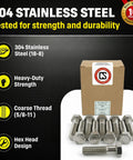 Top Tier 5/8 X 2 1/2 Inch 304 Stainless Steel Hex Head Bolts Built Different To Withstand Harsh Elements with box and bolts.