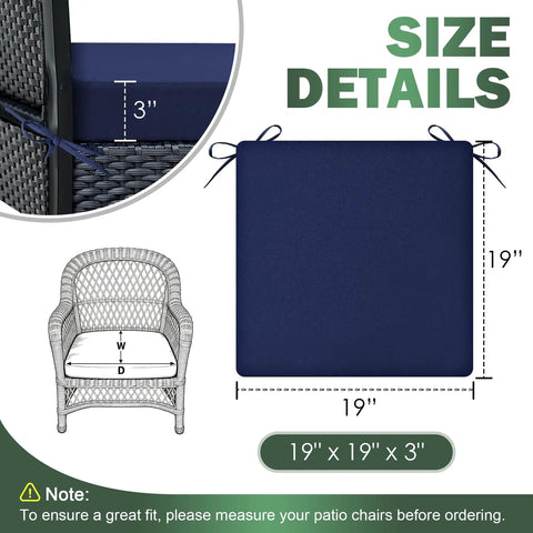 Outdoor Chair Cushions Set Of 2 19x19x3 Inches Waterproof And Fade Resistant Patio Cushions With Ties For Square Outdoor Dining Chairs