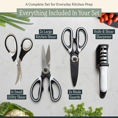 Heavy Duty Kitchen Shears With Built In Sharpener Multipurpose Stainless Steel Scissors For Food Prep Meat Seafood Poultry Veggies And More Durable Cutters With Lifetime Replacement Warranty set with 2 large, 1 small shears and blade guards