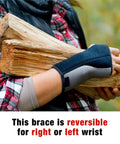 Person carrying wood with Reversible Wrist Brace for Sore, Weak, and Injured Wrists, Breathable Comfort, Adjustable Palmar Splint.