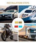 Installation steps with images of car, boat, motorcycle, truck and Micro 3 Blade Automotive Fuse Kit With See Through Windows