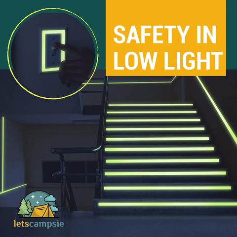 Glow In The Dark Tape With 30 Feet Of 1 Inch Width Premium Industrial Grade Indoor And Outdoor Luminous Tape For Night Time Visibility Easy To Spot Objects And Safer Steps on stairs and light switch in low light