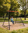 Child swinging on A-Frame Swing Stand For Hammock Chair, Heavy Duty Steel Frame Supports Up To 440 Lbs in a park