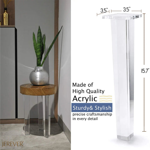 16 Inch Clear Acrylic Furniture Leg Set Of 4 For Coffee Tables Desks And Benches showcasing single leg with plant on table