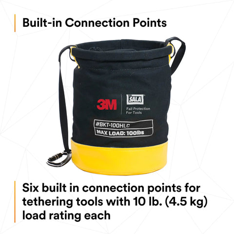 Canvas Spill Control Safe Bucket For Tools With Six D Ring Connection Points Drawstring Closure Heavy Duty 24 Oz Cotton Duck