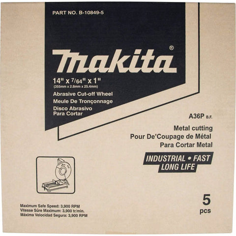 Box of 14 Inch Ferrous Metal Cut Off Wheel, 7/64 Inch Thick, 1 Inch Arbor, Pro Grade, 5 Pack with brand label visible