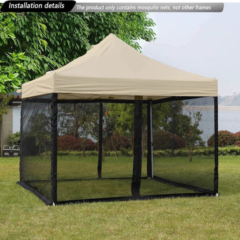 10x10 Mosquito Netting For Patio Canopy Tent Pop Up Canopy With Double Door Side Screen Easy Install Black Net Only No Frame