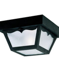 Coastal Ready One Light Outdoor Flush Mount Fixture In Black Finish With Frosted Glass Panels Durable Polypropylene Build 60 Watt Max Bulb LED Compatible
