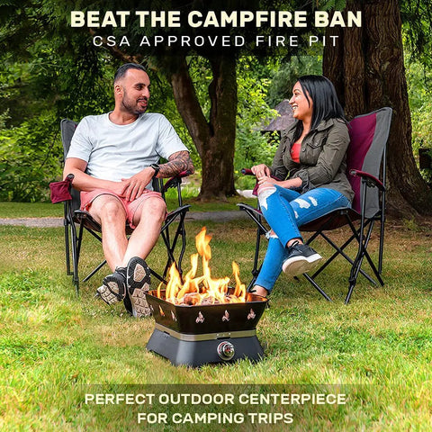 Couple enjoying Firecube 14 Inch Portable Smokeless Propane Fire Pit With Carry Kit And Lava Rocks, 58,000 BTU, Black outdoors