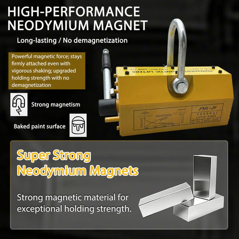 Heavy Duty Neodymium Lifting Magnet With Quick Snap Action Handle For Steel Plates And Shop Cranes Built Like A Tank For Rock Solid Performance At Four Thousand Four Hundred Pound Pull, showcasing powerful magnetic force.
