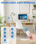 Plug In Remote Outlet Switch Wireless Control For Lamps And Lights No Wiring Needed Remote On Off Plug Programmable 100 Ft RF Range 15 Amp 1875 Watt Battery Included FCC Listed shown in a home office setting