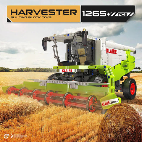 Claas Lexion 760 Remote Controlled Combine Harvester Building Blocks Kit in a wheat field, showcasing realistic design