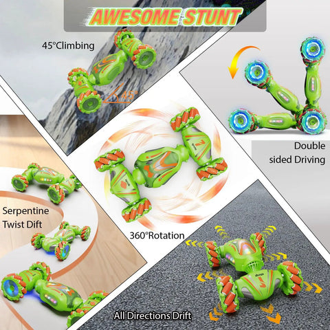 4WD Gesture Sensing RC Car For Kids Remote Control Stunt Vehicle With 360 Degree Drift displaying climbing and twisting stunts