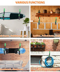 Heavy Duty Kayak Wall Mount Rack Kit Four Pack Green with Straps 100 Lb Capacity installed holding various gear in garage
