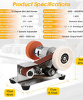Product specifications and image of Mini Belt Sander For Knife Making With 15 Degree Angle, Electric Bench Belt Sander, 7 Adjustable Speeds.
