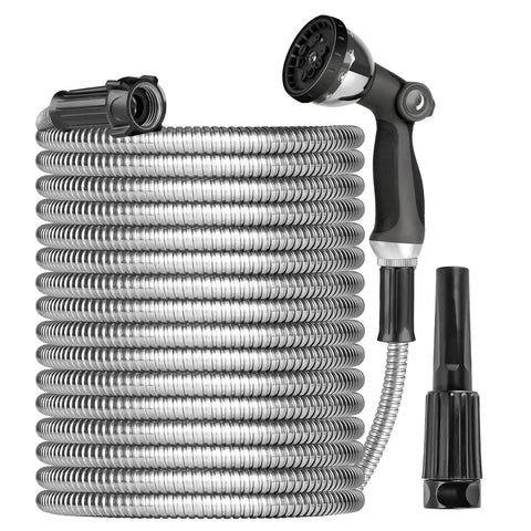 Built To Last Tough As Nails Stainless Steel Garden Hose 100 Feet With Sprayer And Nozzle Flexible Lightweight Water Hose