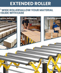 Industrial Grade Heavy Duty Expandable Conveyor Rollers Featuring 360 Degree Swivel Wheels And A Slick Twenty Inch Flexible Belt That Handles Factory Loads Without A Hitch with 22-inch rollers.