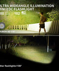 Man demonstrating Rechargeable Mini EDC Flashlight With Magnet, Right Angle Design, 175 Degree Floodlight in outdoor area