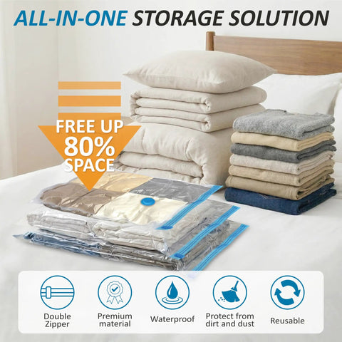 Vacuum Storage Bags 80 Percent Compression Space Saver For Clothes, Blankets, Pillows, And Bedding, Easy Sealing Travel Packaging