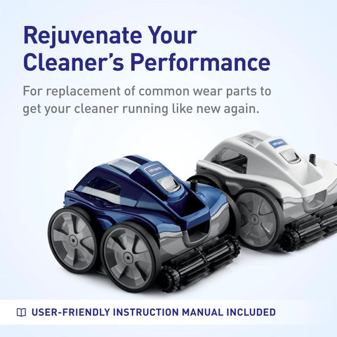 Quattro Sport Tune Up Kit With Drive Shaft And Gear Box Assemblies for Pool Cleaners in blue and white models on display