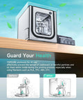 Large Size 3D Printer Enclosure For Bambu Lab A1 With LED Light And Quiet Design on a shelf with health benefits illustration