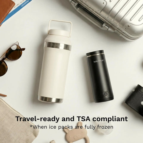 Mama Approved Portable Breast Milk Cooler For On The Go Double Walled Stainless Steel Thermos for travel with two bottles.