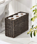 Rustic Farmhouse Woven Seagrass Toilet Paper Holder Basket Large 6 Roll Storage Organizer for Bathroom Floor Black Wash