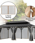 Bug Free Outdoor Gazebo Mosquito Netting Replacement 6 Panel Sidewalls 12 By 20 Ft Universal Fit With Double Zippers Installed