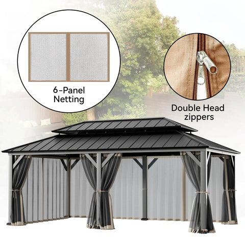 Bug Free Outdoor Gazebo Mosquito Netting Replacement 6 Panel Sidewalls 12 By 20 Ft Universal Fit With Double Zippers Installed