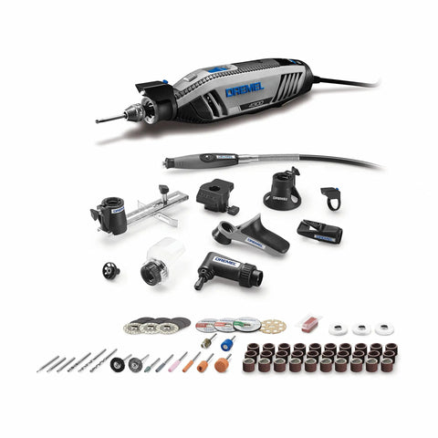 Badass Versatile Rotary Tool Kit With Flex Shaft And Heavy Duty Bench Vise Including Sixty Four Tough Accessories Plus Nine Fast Swap Attachments for detailed work.