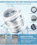 Stainless steel inner tub of Fully Loaded Portable Washer With Turbo Spin Cycle And Spacious Stainless Drum for efficient cleaning.