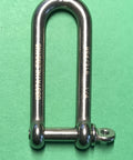 316 Stainless Long D Shackle One Quarter Inch Marine Grade Dee, Corrosion Resistant, heavy duty tie down tool on green background