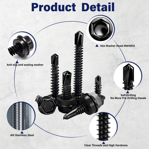 Must Have 900 Piece Self Tapping Screws Set For Metal In 410 Stainless Steel Hex Washer Head Self Drilling Sheet Metal Screws