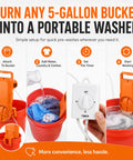 Portable Bucket Washing Machine With Dual Direction Spin Scrub For 5 Gallon Buckets showing setup steps for laundry cleaning.