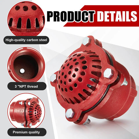 3 Inch Cast Iron Foot Valve NPT Threaded with red painted finish for water service, featuring industrial-grade durability.