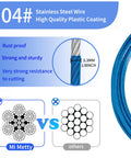 10Ft Outdoor Security Cable For Luggage And Bikes Braided Stainless Steel Wire Rope 3.3mm Thick With Weatherproof Vinyl Coating