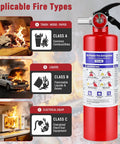 2.5 Lb Abc Dry Powder Fire Extinguisher Rated 1A 10B C For Class A B And C Fires with usage instructions and fire types.