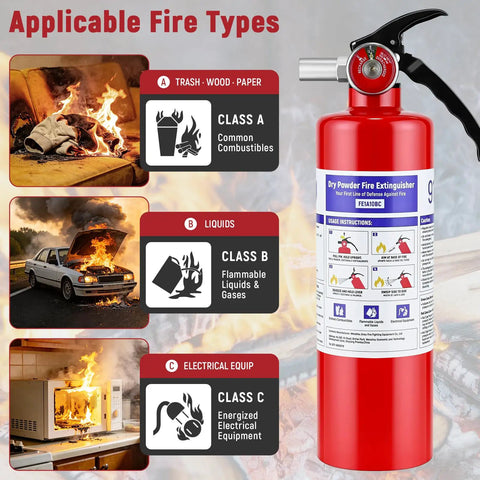 Compact ABC Dry Powder Fire Extinguisher 2 Pound UL Ansi 299 Certified Portable Safety for various fire classes.