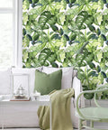 Living room with Tropical Palm Leaves Peel And Stick Wallpaper Roll Renters Friendly Easy Install Removable Vinyl Wall Decor