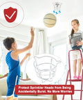 Straight Up Heavy Duty White Sprinkler Cage Guards Designed To Block Accidental Hits On Recessed Ceiling Pipes in use, protecting sprinkler heads.