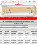 Diagram showing dimensions for Ultra Quiet No Slam Soft Close Drawer Slides With Ball Bearing, suitable for 9 to 24 inch drawers.