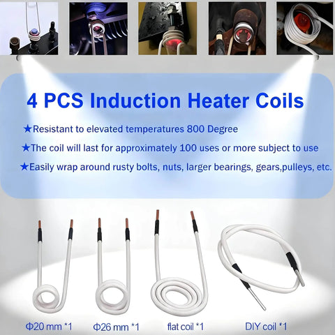 4 pieces of induction heater coils for Handheld Electromagnetic Induction Bolt Heater Flameless Heating, various sizes for effective use.