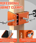 Two Pack Cabinet Clamps for Face Frame Alignment Tool Built From Anodized Aluminum Alloy Professional Grade Installation Clamps for Woodworking and DIY Projects Adjustable Jaw Width From 2 Inches to 4-3/8 Inches Rust Resistant in use with protective pads on wooden frame.