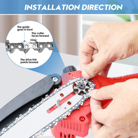 Installing 8 Inch Mini Chainsaw Chain Set 2 Pack With Sharpening Kit for Quick Cuts, One Quarter Inch Pitch Low Profile.043 Gauge