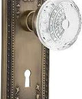 Old School Antique Brass Crystal Meadows Passage Door Knob Set With Keyhole Two And Three Eighths Backset Complete Two Sided Hardware