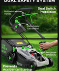 40V Cordless Lawn Mower With 16 Inch Deck And 4.0Ah Battery, Brushless Motor, Intelligent Cutting System Adapting To Dense Grass, Easy Push, Low Noise Green Finish dual safety system