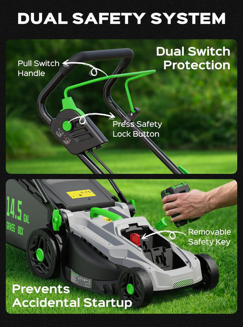 40V Cordless Lawn Mower With 16 Inch Deck And 4.0Ah Battery, Brushless Motor, Intelligent Cutting System Adapting To Dense Grass, Easy Push, Low Noise Green Finish dual safety system